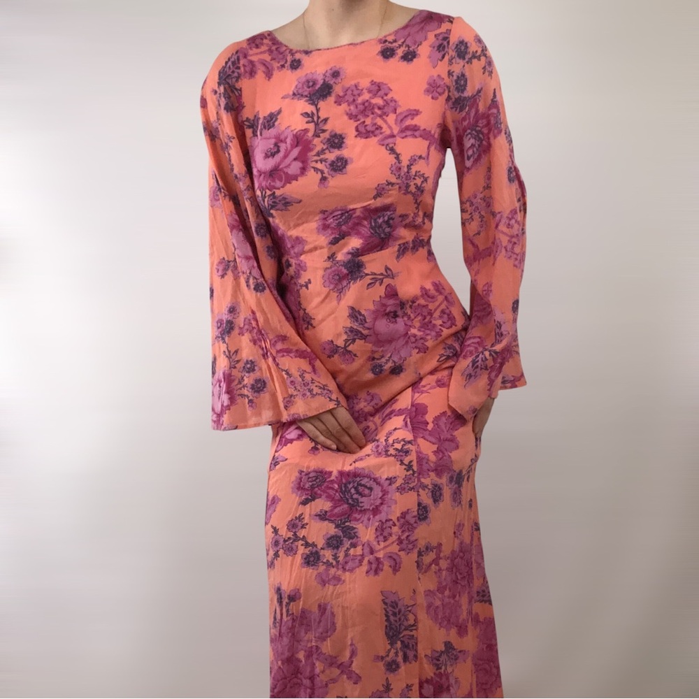 Free‎ People Melrose Bell Sleeve Maxi Floral Dress Clementine Size 4 Cross Back